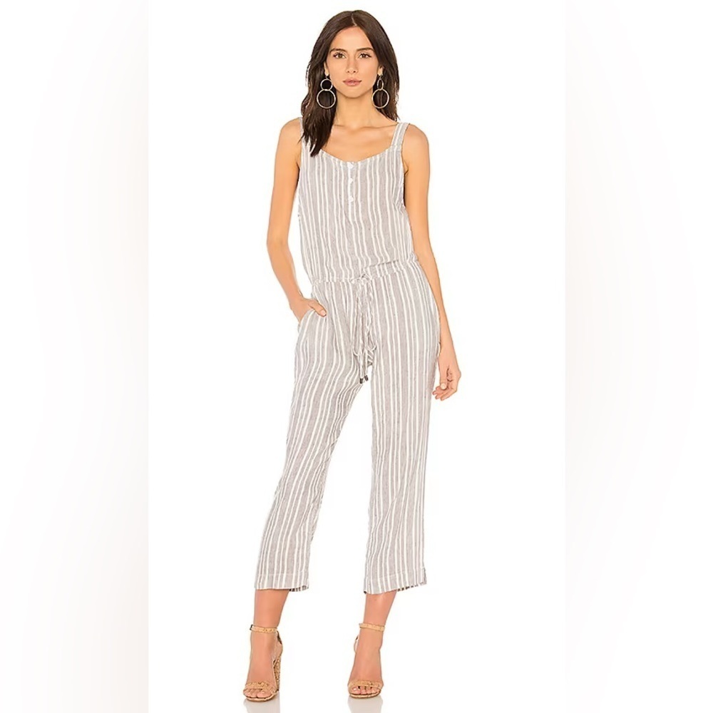 RAILS Brooklyn Gray White Caldas Stripe Rayon Linen Crop Jumpsuit EUC Size Small